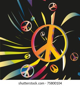 hippy background with different peace signs