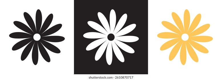 Hippy groovy daisy flowers icon. Vector illustration. isolated on white and black background. EPS 10