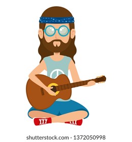 hippy man playing guitar character