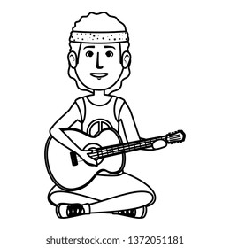 hippy man playing guitar character