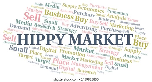 Hippy Market word cloud. Vector made with text only
