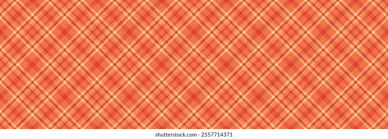Hippy plaid texture fabric, preppy vector check tartan. Presentation pattern textile background seamless in orange and red colors palette.