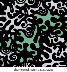 Hippy Print.  Modern Seamless Pattern.  Gray, Bordo Funky Hand Drawn. Linear Collage. Bizarre Street Art. Creative Trendy Style. Abstract, Contrast Shape. Doodle Crazy Vector Background.
