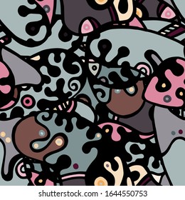 Impresión Hippy. Diseño moderno sin inconvenientes.  Mano Negro, Amarillo Falso Dibujado. Collage lineal. Arte de la calle Bizarre. Estilo creativo y moderno. Resumen, Forma de contraste. Fondo del Vector Loco de Doodle.
