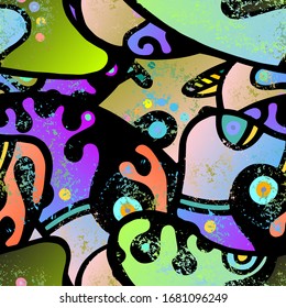 Impresión Hippy. Diseño moderno sin inconvenientes.  Embalaje Brillante. Mano de verano dibujada. Collage lineal. Arte de la calle Bizarre. Estilo creativo y moderno. Forma de contraste abstracto. Fondo del Vector Loco de Doodle.
