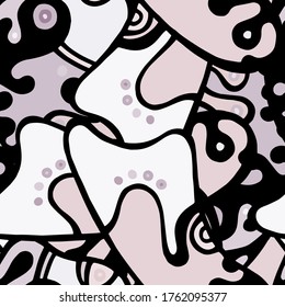 Hippy Print.  Modern Seamless Pattern.  Gray, Bordo Summer Hand Drawn. Linear Collage. Bizarre Street Art. Creative Trendy Style. Abstract, Contrast Shape. Doodle Crazy Vector Background.
