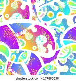 Impresión Hippy.  Patrón moderno sin foco.  Superficie de color. Mano de fantasía. Collage lineal. Arte de la calle Bizarre. Estilo creativo de moda. Forma de contraste abstracta. Fondo del Vector Loco de Doodle.
