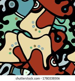 Impresión Hippy.  Patrón moderno sin foco.  Color, Multicolor Frío Mano Dibujada. Collage lineal. Arte de la calle Bizarre. Estilo creativo de moda. Resumen, Forma de contraste. Fondo del Vector Loco de Doodle.
