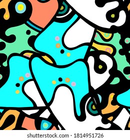 Impresión Hippy.  Patrón moderno sin foco.  Color, Mano De Verano Multicolor. Collage lineal. Arte de la calle Bizarre. Estilo creativo de moda. Resumen, Forma de contraste. Fondo del Vector Loco de Doodle.
