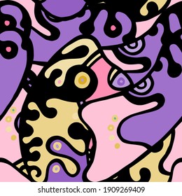 Hippy Print.  Modern Seamless Pattern.  Color, Multicolor Cool Hand Drawn. Linear Collage. Bizarre Street Art. Creative Trendy Style. Abstract, Contrast Shape. Doodle Crazy Vector Background.
