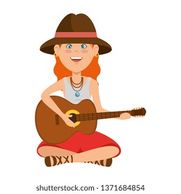 hippy woman playing guitar character