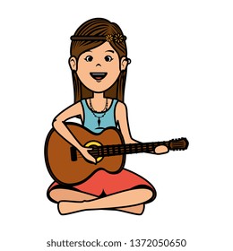 hippy woman playing guitar character