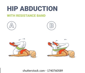 Hips Abduction with Resistance Band Girl Exercise Illustration Colorful Concept .