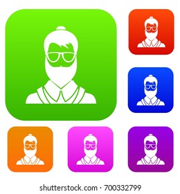 Hipsster man set icon in different colors isolated vector illustration. Premium collection
