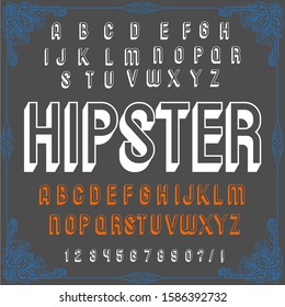 Hipster 3D alphabets calligraphic characters vector typeface vintage and numbers
