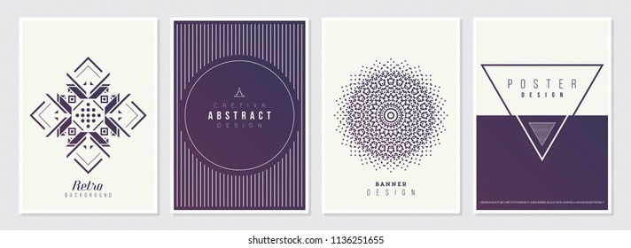 Hipster 80's 90's style poster set. abstract shapes and text. creative designs for banner, ad, print, cover, web, social media.