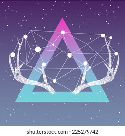 hipster abstract background: space and deer's horns