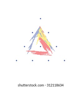 Hipster Abstract Design Element for Cards, Banners, Placards, Posters. Mountains logo, unusual  stain. Hiking in the mountains, colorful abstract triangle. Vector.