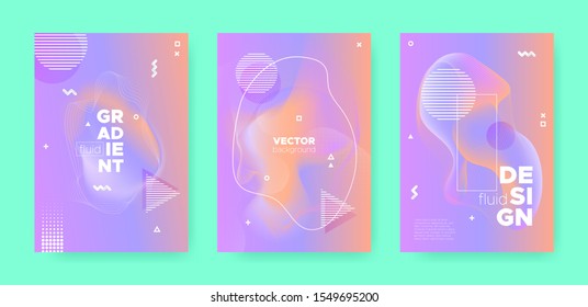 Hipster Abstract Geometric Background. 70s or 80s Effect. Violet Gradient Flow Shapes. Graphic Pastel Wavy Covers. Abstract Geometric Elements. Wave Gradient Shape. Memphis Geometric Elements.