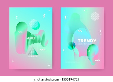 Hipster Abstract Geometric Background. 70s or 80s Style. Pink Gradient Flow Shapes. Graphic Pastel Wave Posters. Abstract Geometric Elements. Fluid Gradient Shapes. Memphis Geometric Background.