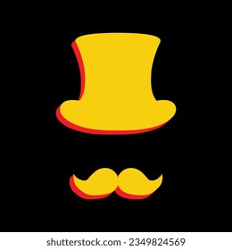 Hipster accessories design. 3D Extruded Yellow Icon with Red Sides a Black background. Illustration.