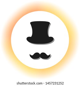 Hipster accessories design. Dark icon with shadow on the glowing circle button. Illustration.