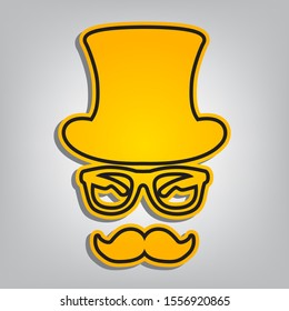 Hipster accessories design. Flat orange icon with overlapping linear black icon with gray shadow at whitish background. Illustration.