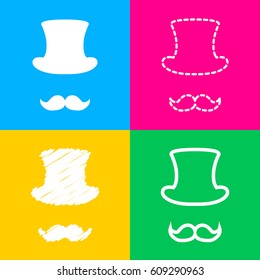 Hipster accessories design. Four styles of icon on four color squares.