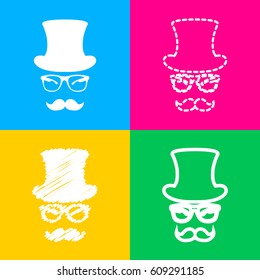 Hipster accessories design. Four styles of icon on four color squares.