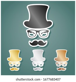 Hipster accessories design. Set of metallic Icons with gray, gold, silver and bronze gradient with white contour and shadow at viridan background. Illustration.
