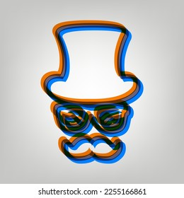 Hipster accessories design. Stroked Icon in orange, azure and old lavender Colors at gray Background. Illustration.