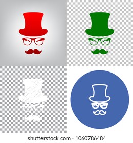 Hipster accessories design. Vector. 4 styles. Red gradient in radial lighted background, green flat and gray scribble icons on transparent and linear one in blue circle.