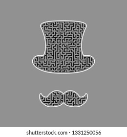 Hipster accessories design. Vector. Black maze filled icon with white border at gray background.