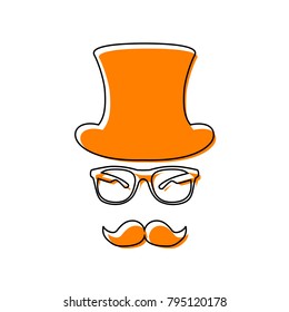 Hipster accessories design. Vector. Black line icon with shifted flat orange filled icon on white background. Isolated.