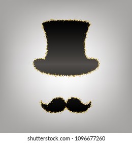 Hipster accessories design. Vector. Blackish icon with golden stars at grayish background.