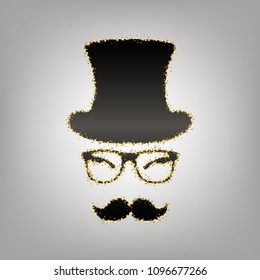 Hipster accessories design. Vector. Blackish icon with golden stars at grayish background.