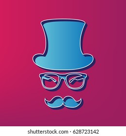Hipster accessories design. Vector. Blue 3d printed icon on magenta background.