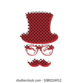 Hipster accessories design. Vector. Brown icon with shifted black circle pattern as duplicate at white background. Isolated.