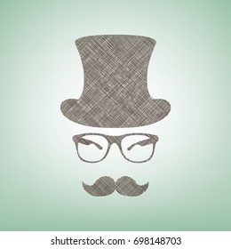 Hipster accessories design. Vector. Brown flax icon on green background with light spot at the center.