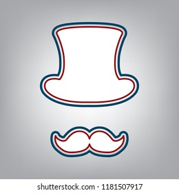 Hipster accessories design. Vector. Dark red, transparent and midnight green stroke of white icon at grayish background.