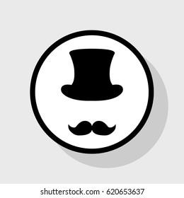 Hipster accessories design. Vector. Flat black icon in white circle with shadow at gray background.