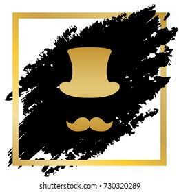 Hipster accessories design. Vector. Golden icon at black spot inside golden frame on white background.