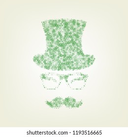 Hipster accessories design. Vector. Green hexagon rastered icon and noised opacity and size at light green background with central light.