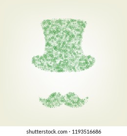 Hipster accessories design. Vector. Green hexagon rastered icon and noised opacity and size at light green background with central light.
