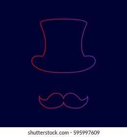 Hipster accessories design. Vector. Line icon with gradient from red to violet colors on dark blue background.