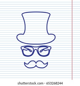 Hipster accessories design. Vector. Navy line icon on notebook paper as background with red line for field.