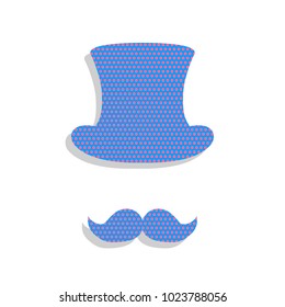 Hipster accessories design. Vector. Neon blue icon with cyclamen polka dots pattern with light gray shadow on white background. Isolated.