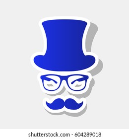 Hipster accessories design. Vector. New year bluish icon with outside stroke and gray shadow on light gray background.