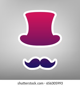 Hipster accessories design. Vector. Purple gradient icon on white paper at gray background.