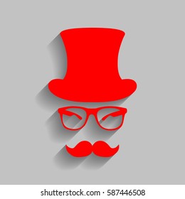 Hipster accessories design. Vector. Red icon with soft shadow on gray background.